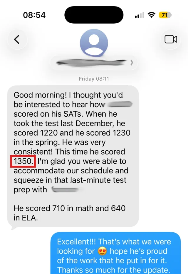 A parent&rsquo;s text: 1220 in December, 1230 in the spring, 1350 this time